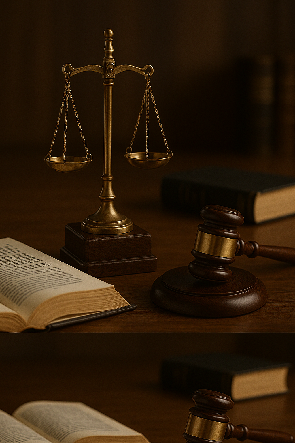 Elementos de justicia y derecho sobre un escritorio